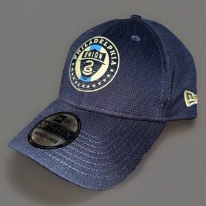 NEW ERA PHILADELPHIA UNION MENS NAVY BLUE ACTIVE 39THIRTY FLEX HAT (MEDIUM LARGE